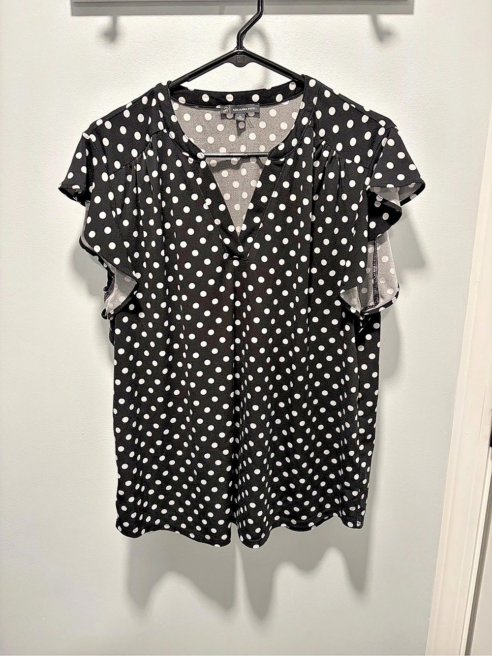 Adrianna Papell Polka Dot Blouse in Black & White Size XL